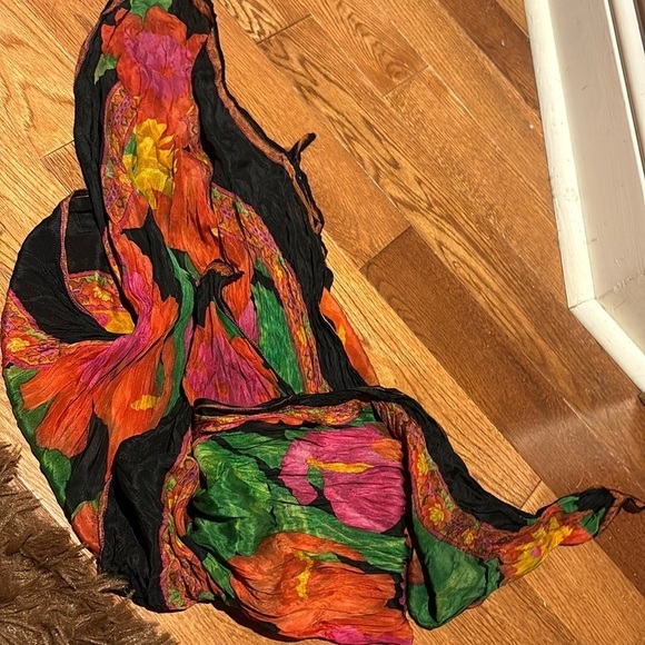Vintage Accessories - Vintage  festival crinkle colourful silky scarf